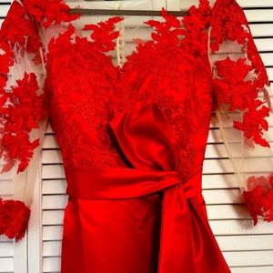 Stunning red lace gown never been worn